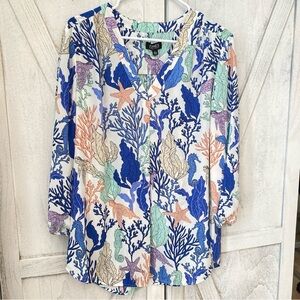 Jones New York Beach Top Coral Reef Print Women’s Large New With Tag